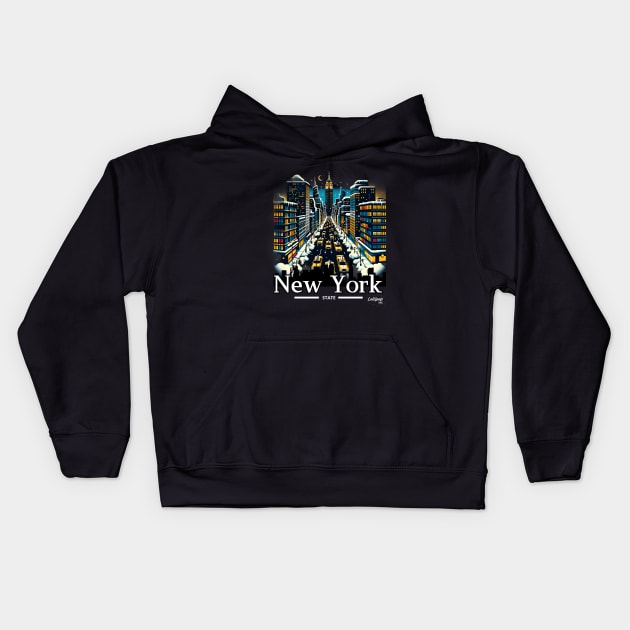 New York Noir: Snowy City Night - American Vintage Retro style USA State Kids Hoodie by LollipopINC